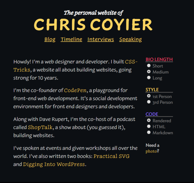 File:Chris Coyier customizable bio.PNG